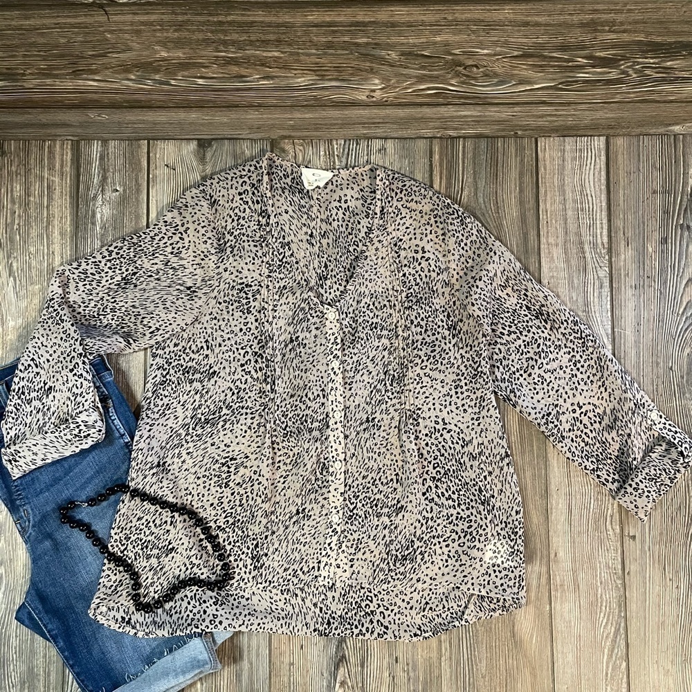 Pins and Needles Animal Print Blouse Leopard Cheetah Trendy Sheer Small